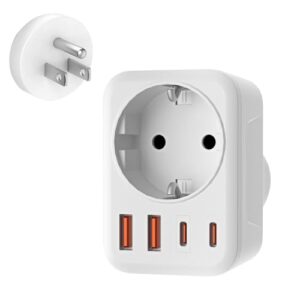 USA Adapter Steckdose, 5-In-1 Adapter USA Deutschland Stecker mit 1 AC 2 USB-C 2 USB-A (3.4A), EU to US Reiseadapter für Amerika Kanada Thailand Mexiko (White/Typ B)