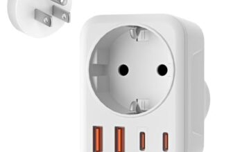 USA Adapter Steckdose, 5-In-1 Adapter USA Deutschland Stecker mit 1 AC 2 USB-C 2 USB-A (3.4A), EU to US Reiseadapter für Amerika Kanada Thailand Mexiko (White/Typ B)