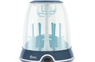 Babymoov 2-in-1 Dampfsterilisator für Babyflaschen Turbo Plus – Beseitigt 99% der Keime, inkl. Abtropfständer, 6 Flaschen, 6 Min Schnellsterilisation