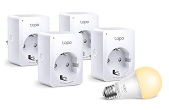 TP-Link Tapo WLAN Smart Steckdose Tapo P100, Smart Home WiFi Steckdose, Alexa Zubehör 4er pack, Kein Hub notwendig, Mini + smarte WLAN Glühbirne E27, dimmbar 8.7 W, kein Hub notwendig