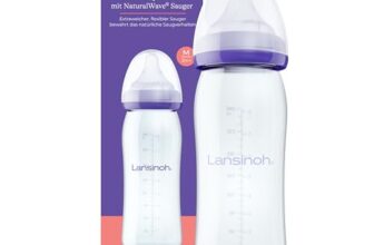 Lansinoh Glas Babyflasche mit NaturalWave Sauger M, 240 ml