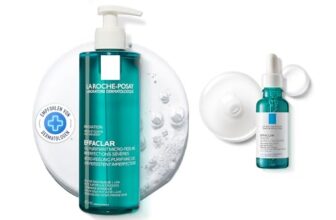 La Roche Posay Effaclar Set mit Mikro-Peeling Reinigungsgel & Peeling-Serum, Pflegeset zur Milderung von Unreinheiten, Reinigung und Glättung, Für fettige, zu Akne neigende Haut, 400ml + 30ml