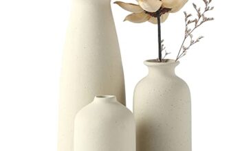 CEMABT Keramik Vasen 3er-Set Kleine Blumenvasen für Dekor, Moderne rustikale Bauernhaus Home Decor, Dekorative für Pampas Grass&getrocknete Blumen, Idee Regal,Tisch, Bücherregal,Mantel (Natur)