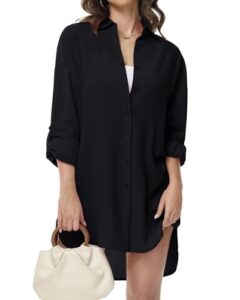 Tanmolo Damen Bluse Langarm Hemdbluse Lässige Longbluse Schwarz 3XL