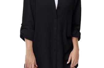 Tanmolo Damen Bluse Langarm Hemdbluse Lässige Longbluse Schwarz 3XL