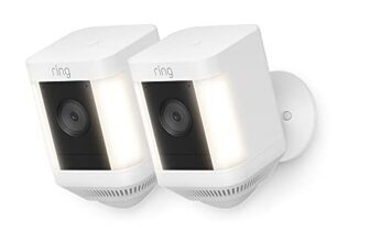 Ring Spotlight Cam Plus Battery | Überwachungskamera aussen mit WLAN, HD-Video, Sicherheitskamera mit LED-Flutlicht, Nachtsicht in Farbe, Bewegungserfassung & Sirene | 2 Kameras