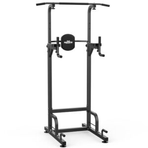 RELIFE REBUILD YOUR LIFE Power Tower Klimmzüge Dips Höhenverstellbares Multifunktions Fitnessgerät Zuhause Kraftstation Klimmzugstange Dip Station Liegestützgriffe (Schwarz)