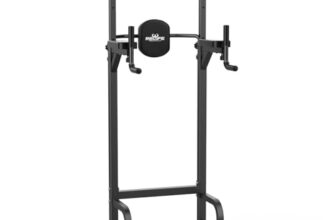 RELIFE REBUILD YOUR LIFE Power Tower Klimmzüge Dips Höhenverstellbares Multifunktions Fitnessgerät Zuhause Kraftstation Klimmzugstange Dip Station Liegestützgriffe (Schwarz)