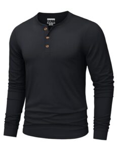 TACVASEN Herren Henley Shirt Baumwolle Langarmshirt Basic mit Knopfleiste