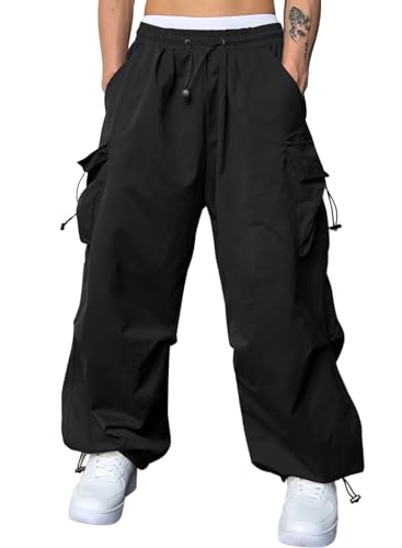 JMIERR Cargohose Herren Baggy Hosen Männer, A1 Schwarz M