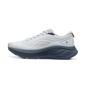 XTEP Laufschuhe Herren, Dämpfung mit 70% Energierückgabe, 2E Passform, Abriebfest, stabil, atmungsaktiv, leicht für Jogging & Straßenlauf, Grau–Navyblau, 42.5