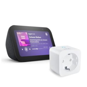 Echo Show 5 (3. Generation) | Anthrazit + WiZ Smart Plug (Typ F), funktioniert mit Alexa – Smart-Home-Starterpaket, mit Alexa+ Early Access
