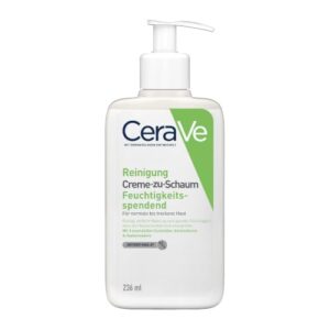 CeraVe Creme-zu-Schaum Reinigung, Feuchtigkeitsspendende Reinigungscreme, Für normale bis trockene Haut, Entfernt Schmutz und Make-up, Mit Hyaluron und Ceramiden, 236 ml