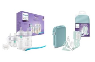 Philips Avent Babyflaschen mit AirFree Ventil & Avent Babypflege-Set – Starter-Set mit 9 Zubehörteilen