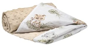 Medi Partners Babydecke Baby Decke Neugeborenen – Kuscheldecke Geschenk Babydecken 75x100cm für Kleinkinder Mädchen Krabbeldecke Kinderbett Kinderwagen 100% Baumwolle (Safari mit beigem Minky)