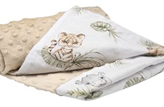 Medi Partners Babydecke Baby Decke Neugeborenen – Kuscheldecke Geschenk Babydecken 75x100cm für Kleinkinder Mädchen Krabbeldecke Kinderbett Kinderwagen 100% Baumwolle (Safari mit beigem Minky)