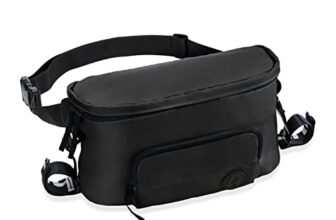 hauck Pushchair Hip Bag, Black – Große 2in1 Bauchtasche & Kinderwagen Organizer mit Reißverschlusstasche & Verstellbarem Gurt, 17 x 11 x 32 cm, Einfache Befestigung am Buggy, für Damen & Herren