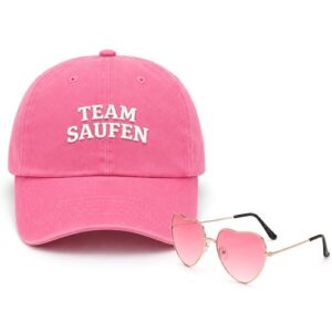 RgitFzi Malle Outfit Damen Team Saufen Cap Damen Inklusive Herz Sonnenbrille Set Lustige Malle Accessoires Für Mallorca Feier Festival Sowie JGA Urlaub Kostüm