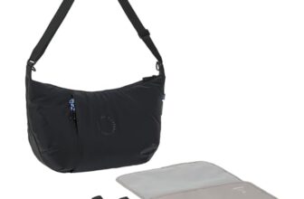 LÄSSIG Baby Wickeltasche zum Umhängen mit Wickelunterlage, Kinderwagenbefestigung, wasserabweisend/GRE Lunua Bum Bag black