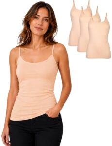 Basic Treasure 3er-Pack Unterhemden Damen, Spaghettiträger Top, Beige, M