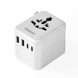TESSAN Reiseadapter Weltweit mit 2 USB A und 2 USB C, Grau