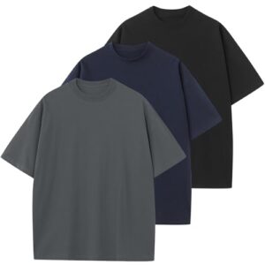 HOUZONIY Herren Oversize Basic T-Shirt, Einfarbig T Shirt Für Herren, Weich & Bequem Sommer Männer Kurzarm Rundhals Set