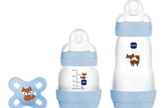 MAM, Geschenkset für Neugeborene, 1 x Anti-Colic Flasche 130 ml, 1 x Anti-Colic Flasche 260 ml, 1 x Original Start Schnuller, ab 0 Monaten, Blau