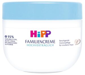 HiPP hochverträglich Familiencreme, mit Sheabutter, Aloe Vera und pflanzlichen Glycerin für trockene Haut, parfumfrei & hypoallergen, bei Neigung zu Neurodermitis, 300 ml