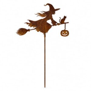 BAHJISOUK Gartenstecker Hexe mit Kürbis in Rostoptik 40x20cm Halloween Deko