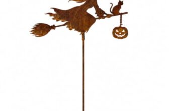 BAHJISOUK Gartenstecker Hexe mit Kürbis in Rostoptik 40x20cm Halloween Deko