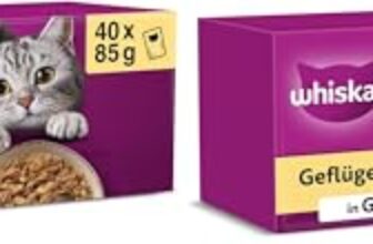Whiskas 1+ Katzennassfutter Ragout Geflügel Auswahl in Gelee, 40x85g (1 Packung) – Hochwertiges Nassfutter für ausgewachsene Katzen in 40 Portionsbeuteln (Packung mit 2)