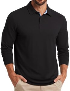 COOFANDY Poloshirt Herren Langarm Polo Shirt Langarmshirt Schwarz 2XL