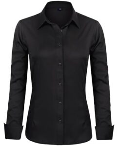 J.VER Bluse Damen Casual Business Blusen Button Down Shirts klassische Langarm Kragen Tops Bügelleichtes Modern Oberteil,Schwarz,M