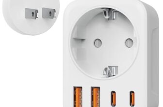 Denlane Adapter Japan, 5 in 1 Reiseadapter China mit 1 AC & 2 USB-C & 2 USB-A (17W), 2-Polig Typ A Stecker für USA, Kanada, China, Japan,Thailand, Mexiko, die Philippinen – Reisestecker Typ A