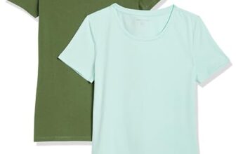 Amazon Essentials Damen T-Shirt mit kurzen Ärmeln und Rundhalsausschnitt in normaler Passform, 2er-Pack, Armeegrün/Minzgrün, M