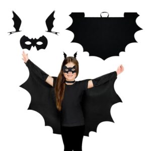 JSRHEEM Halloween Fledermaus Kostüm für Kinder – Fledermaus Cape + Maske + Haarklammer –Perfekt für Halloween Gruselparty, Fasching, Rollenspiel(M)