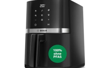 Bosch Heißluftfritteuse Serie 2, 4 L großer Korb für bis zu 2 Personen, Kleine Heißluftfritteuse, 6 Programme, Schwarz, 1.300 Watt, MAF24AB0