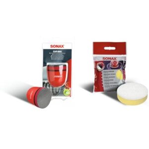 SONAX Clay-Ball (1 Stück) Problemlöser gegen hartnäckige Verschmutzungen auf Lack und Glas & Ersatzschwamm für P-Ball (1 Stück)