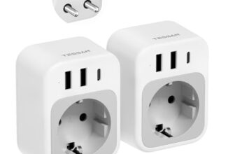 TESSAN 2er Pack Reiseadapter Indien mit 3 USB, Adapter Sri Lanka