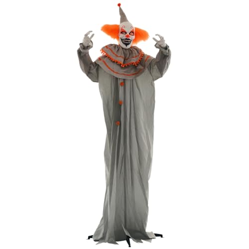 HOMCOM 183cm Halloween Dekoration Stehender Clown für Party Orange+Grau
