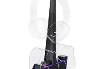 Oniverse PS5 Controller Ladegerät, 2H Schnellladestation, Controller Halterung und PS5 Zubehör, Dual Ladegerät kompatibel mit DualSense, Abnehmbarer Kopfhörer-Ladegerät, Ladestation X3, Schwarz