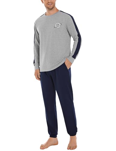 Crewhpo Pyjama Herren Lang Zweiteiler mit Langarmshirt und Hose