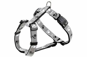 TRIXIE Silver Reflect Geschirr Größe M–L: Brustumfang 50–75 cm/25 mm in schwarz/silbergrau – reflektierendes Hundegeschirr mit stufenlos verstellbaren Elementen für mittelgroße Hunde, 12233
