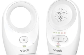 VTech BM1120 Baby-Audioüberwachungsgerät, klare Tonübertragung und Sicherheit, Lange Reichweite, 5-stufige LED-Lautstärkeanzeige, Gürtelclip, wiederaufladbare Batterien