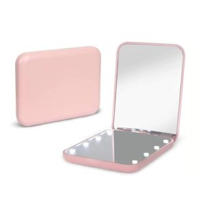 Kintion Taschenspiegel, 1X/3X LED Reisespiegel mit Licht Spiegel Klein,Rosa