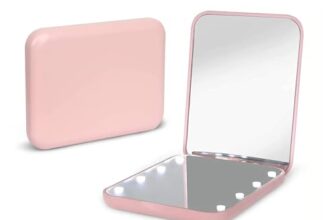 Kintion Taschenspiegel, 1X/3X LED Reisespiegel mit Licht Spiegel Klein,Rosa