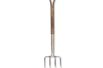Spear & Jackson 4550DF Edelstahl-Grabegabel, Polierter Edelstahlkopf, Hartholzstiel, Gartengabel zum Graben und zur Bodenbearbeitung