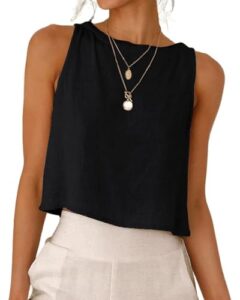 Tanmolo Tank Top Damen Leinen Tops Sommer Oberteile Schwarz M