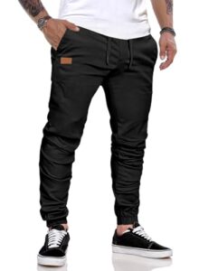 JMIERR Herren Jogginghose Baumwolle Atmungsaktive mit Taschen,Schwarz M