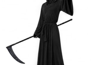 Sensenmann-Kostüm-Set für Erwachsene, Halloween Outfit Geister Robe,150 cm